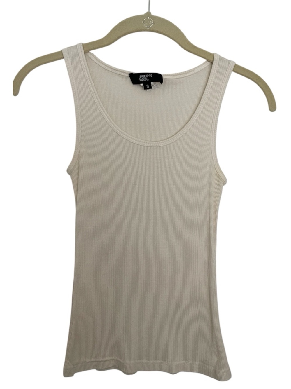 Philippe Adec Silk Cream Ribbed Scoop Neck Tank